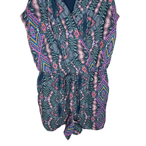 One Clothing Women’s Small Boho Romper Blue Pink Aztec Print Sleeveless Summer - Picture 4 of 9